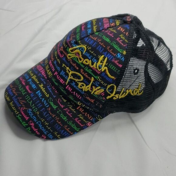 SOUTH PADRE ISLAND TX RAINBOW GRAPHIC black mesh snap back baseball HAT LUCKY - Picture 1 of 5